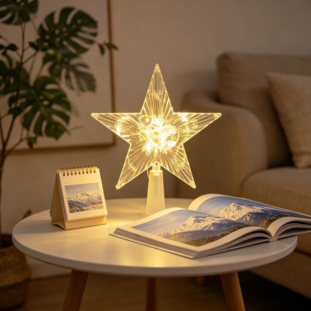 Star Christmas Tree Topper Light, Battery Powered LED Fairy Lights for Holiday Home Party Indoor Outdoor Table Christmas Decor