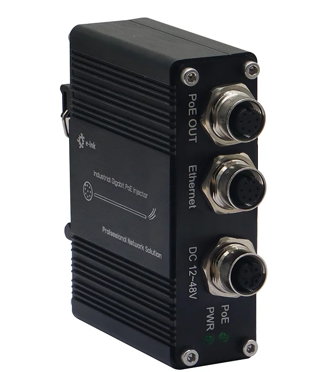 

EN50155 Промышленный инжектор M12 PoE 12–48 В постоянного тока, 36 Вт, максимальный гигабитный адаптер PoE+ Power Over Ethernet для железнодорожных и автомобильных сетей