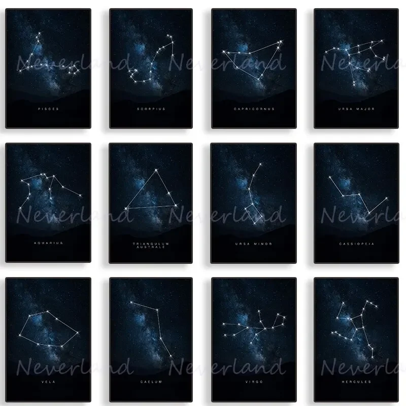 Mysterious and Dreamy Space Constellations Maps Artwork Canvas Painting and Prints Wall Art Picture Perfect for Living Room Home