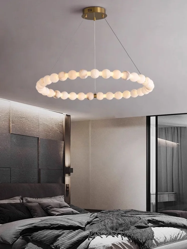 French Style Luxury Living Room Dolomite Pendant Light Modern Simple Circular Dining Room Bedroom Pendant Light