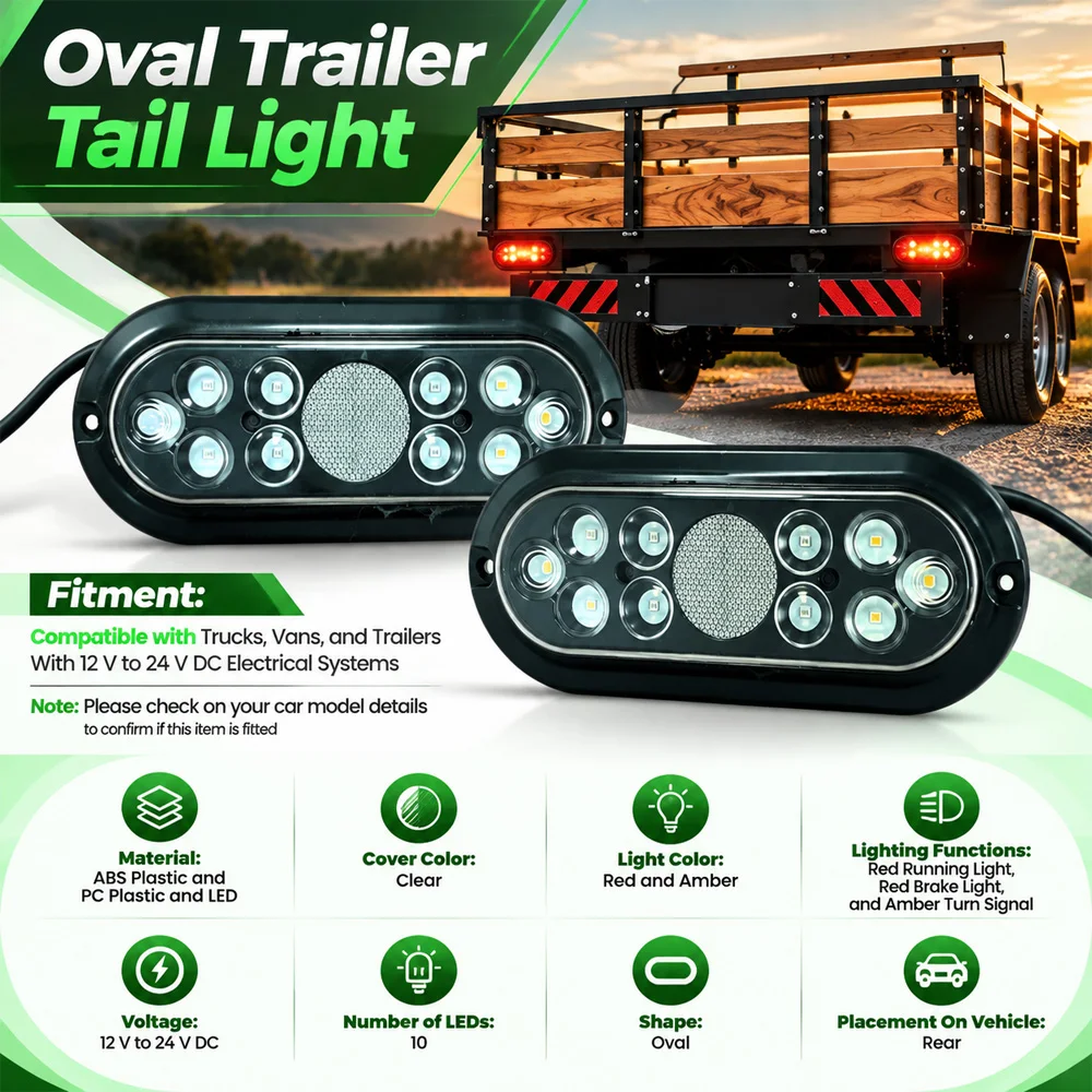 2pcs For Trucks Vans Trailers 12 - 24 V 10 LEDOval Trailer Tail Lights Red and Amber Light Car Accessories
