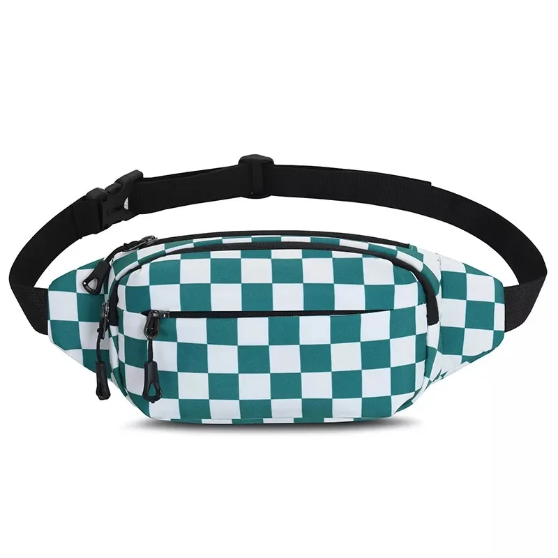 Casual Checkerboard Waist Bag Stylish  Unisex Outdoor Chest Shoulder Bag Waterproof Sport Running Chest Bag