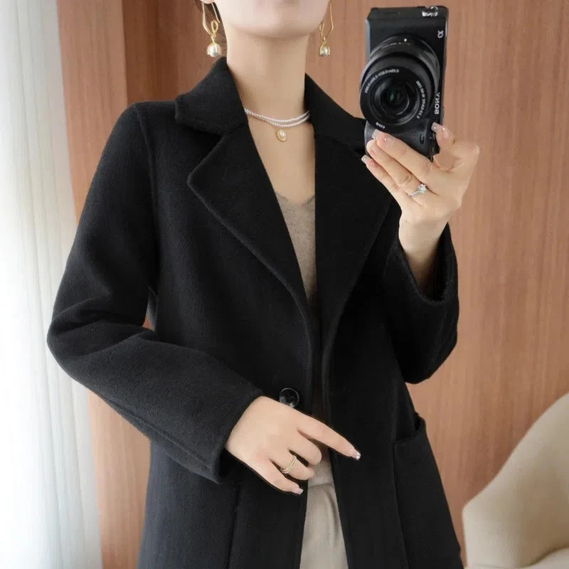 

Wool Blend Coats Mid Long Womens Coat Custom Woman Winter Blended Lined Edged Retro Style School Modern Softshell Endurance Chic