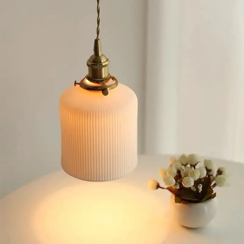 

Japanese Minimalist Brass Retro Chandeliers Tavern Restaurant Breakfast Living Room Bedroom Bar Bedside Ceramic Pendant Light