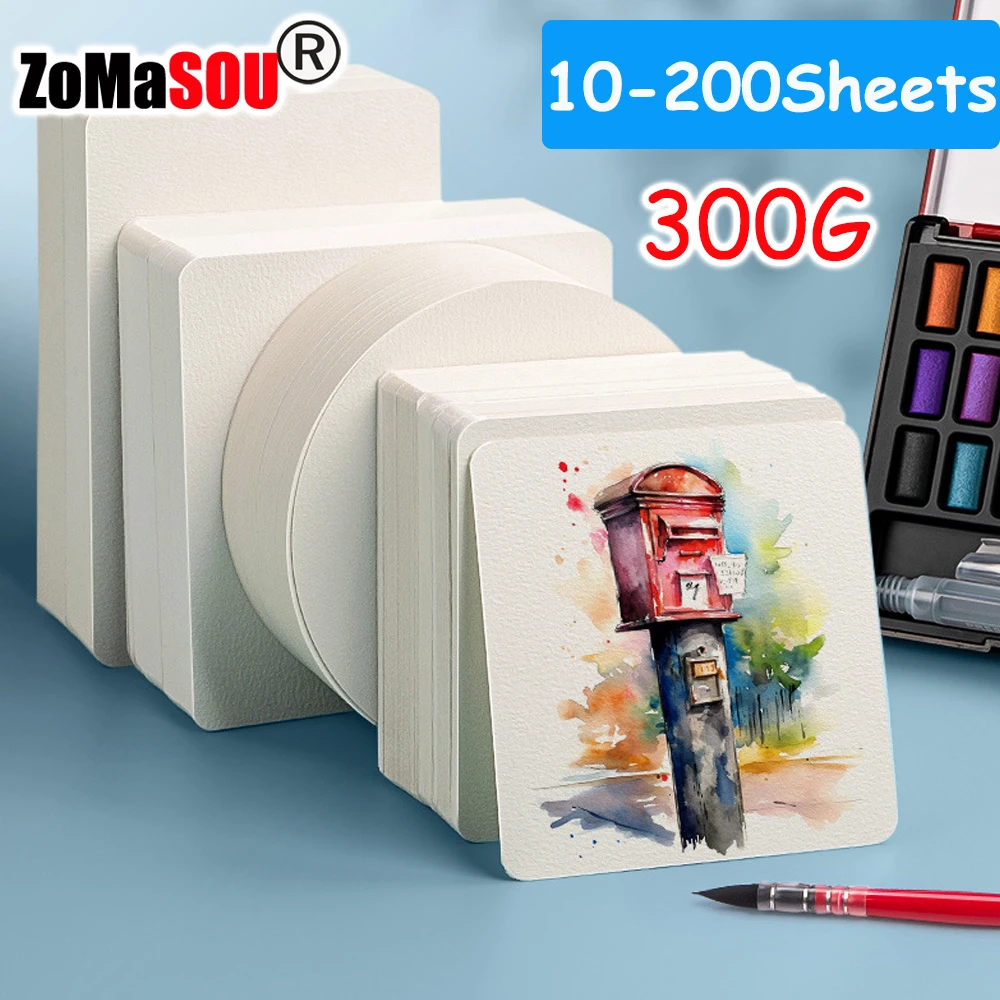 10-400 folhas de papel aquarela profissional quadrado/redondo 300g cartão postal de papel aquarela para pintura escola crianças esboçar desenhar