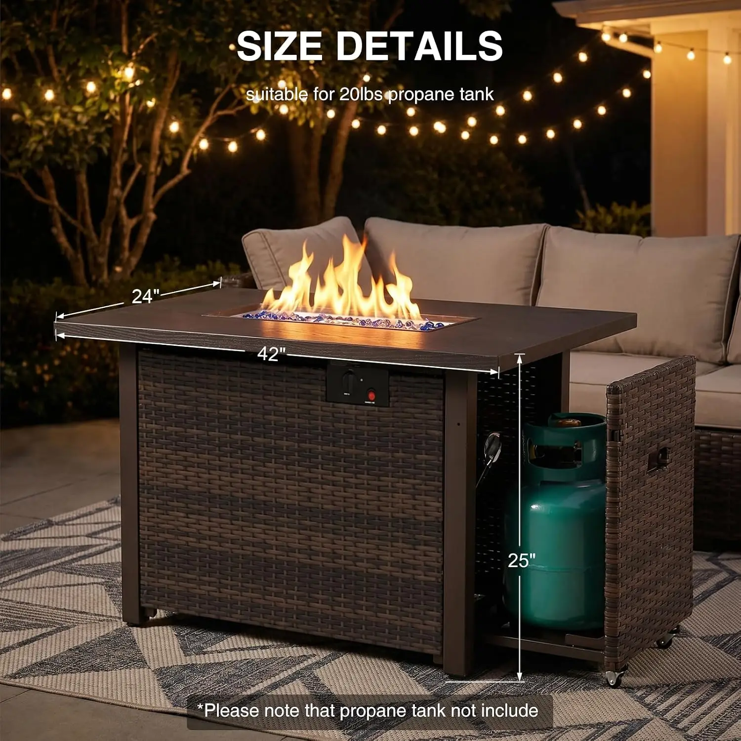 42 Inch Rectangular Propane Fire Pit Table 50,000 BTU Output Outdoor Patio Heater, Customized