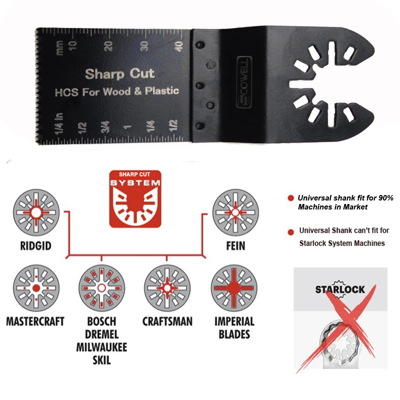 Confezione da 10 lame per sega oscillanti 34 * 40 * 90mm Materiale HCS Utensili elettrici Multimaster Plunge Multi Tool Lama per sega Strumenti di riparazione fai da te in legno