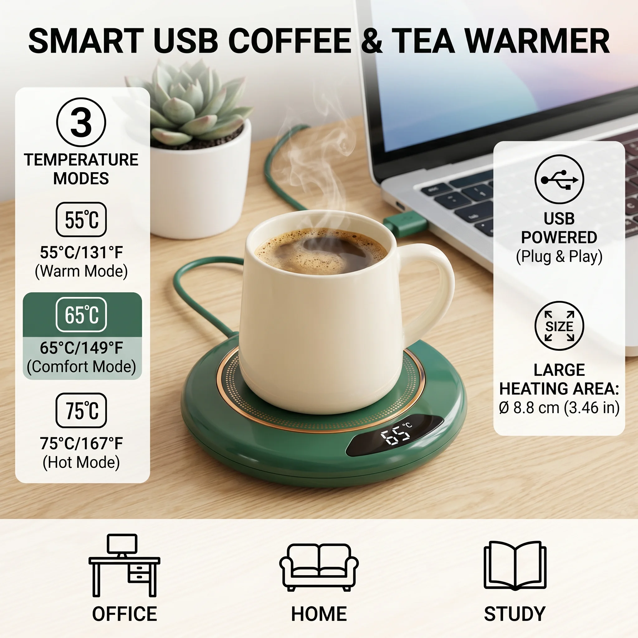 Mug Warmer USB Cup Heater Electric Coffee Milk Tea Water Heating Pad Thermostatic Coasters Cup Warmer for Home Office Mug Heater