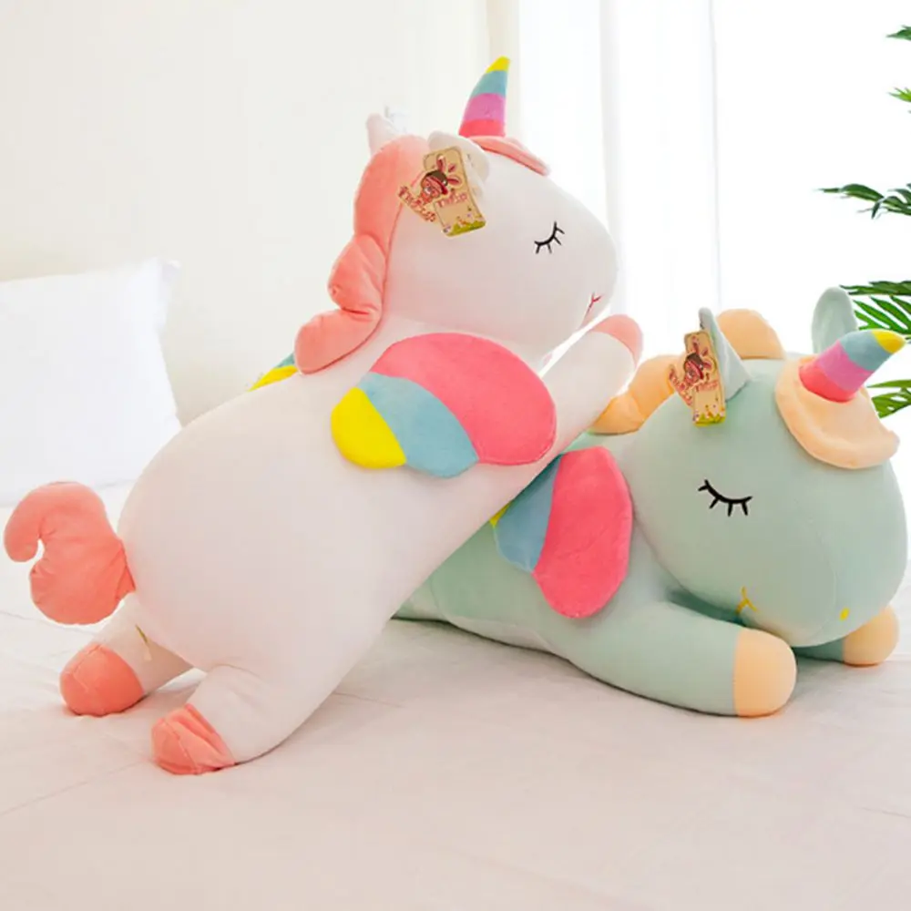 Unicórnio brinquedo de pelúcia para meninas, boneca urso Huggable, travesseiro longo dormindo, boneca dormindo bonito, muitos tamanhos, figura de