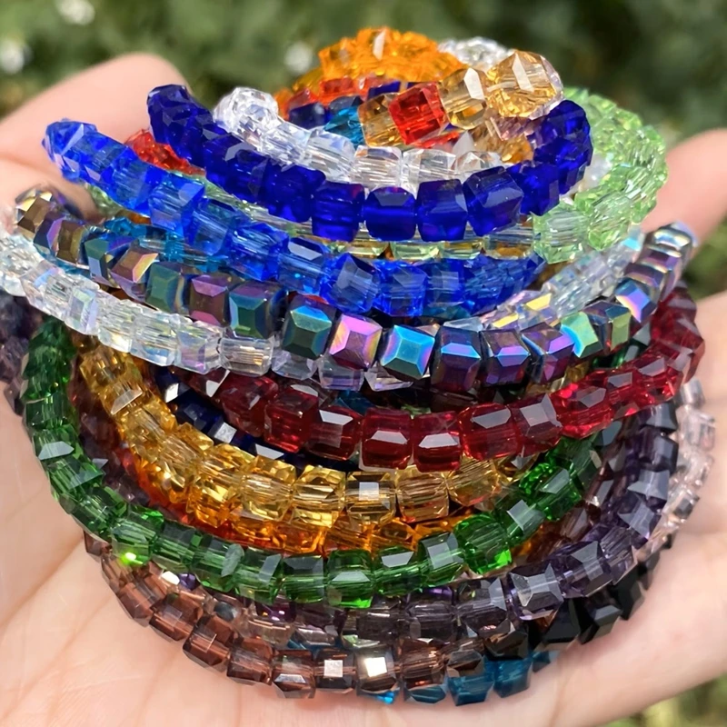 Multicolor Cube Austrian Czech Crystal Glass Square Loose Spacer Beads For Jewelry Making DIY Bracelet key chain Accessories