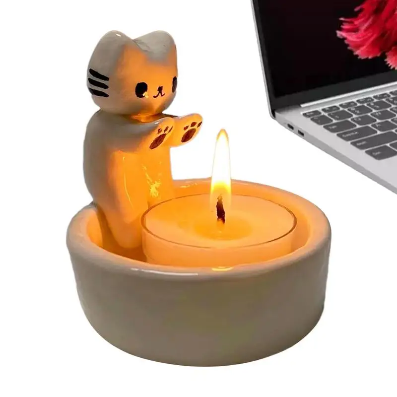 Cartoon Kitten Candle Holder Cute Grilled Cat Aromatherapy Candle Holder Desktop Decorative Ornament Birthday Gift Candle Holder