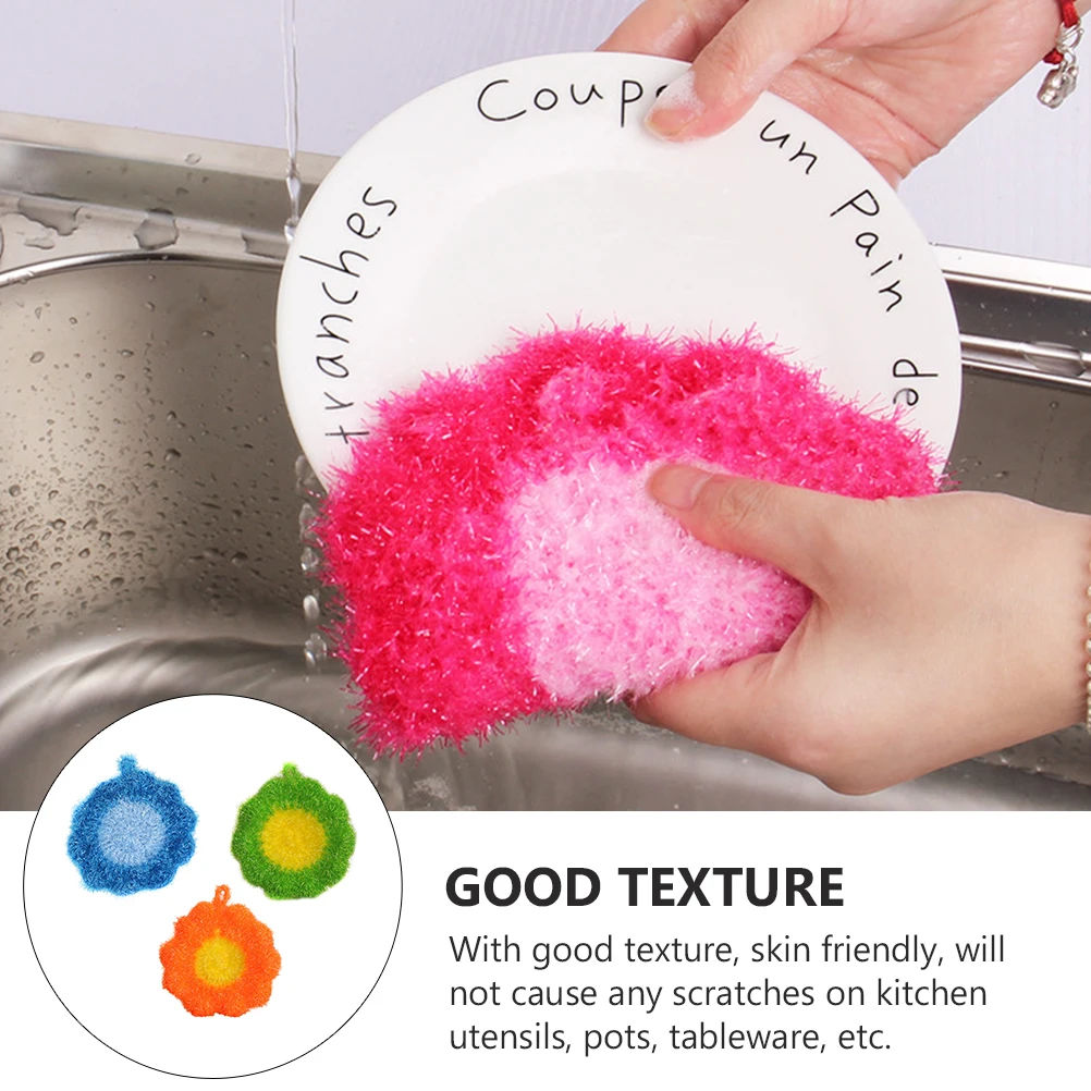 

3Pcs Flower Shaped Cleaning Cloth Strong Water Absorption Dish Washing Towel for Home Kitchen Utensils Scouring Pad Supplies