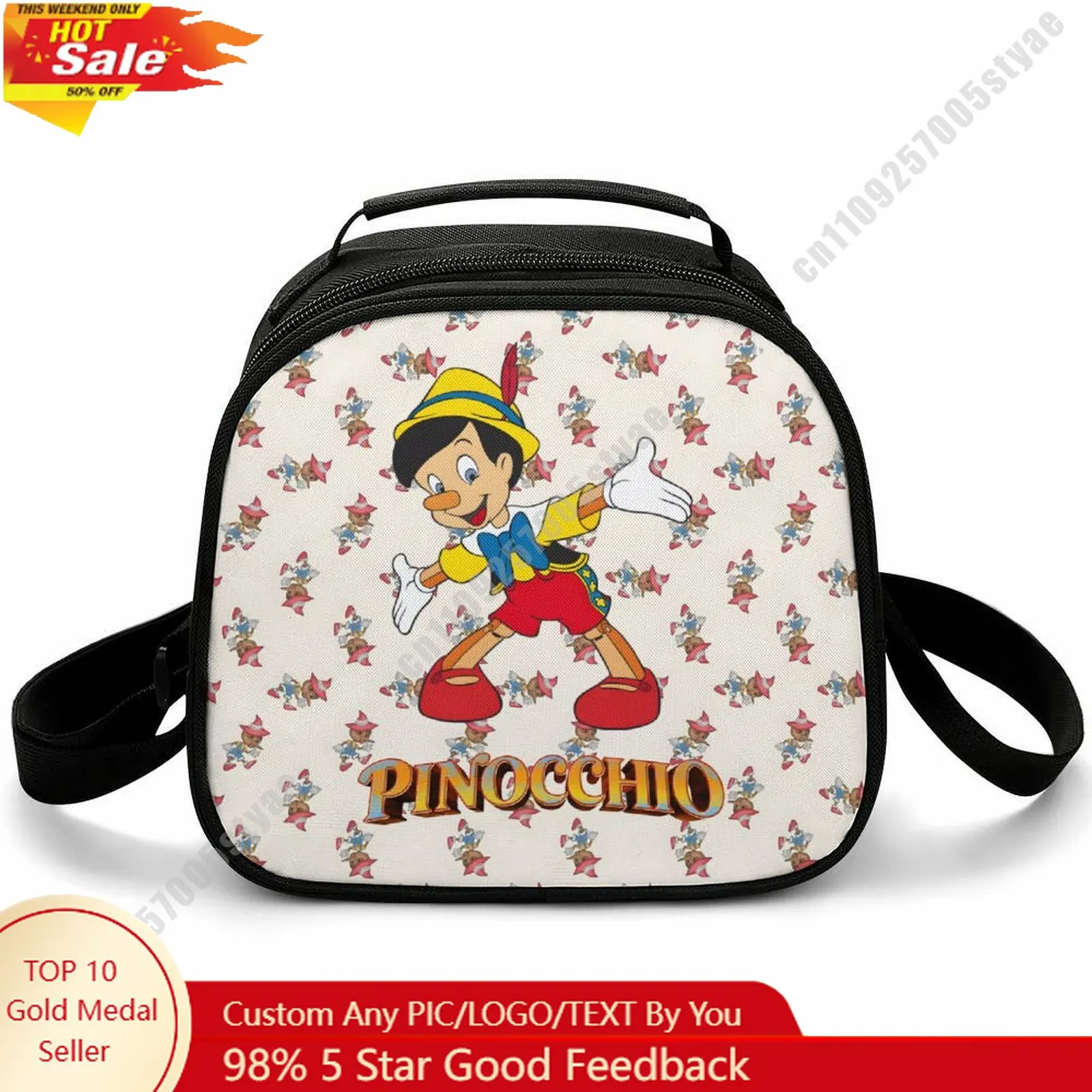 

Pinocchio Lunch Bag Disney Animal Patterns Bento Bag Customizable Name Photo Logo Lunchbox Essential Picnic Bag Cosplay