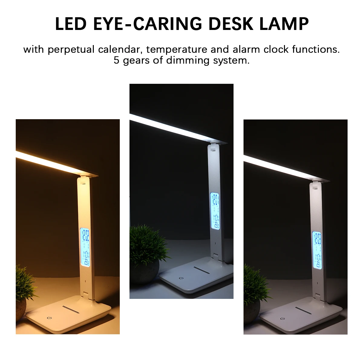 

LED Desk Lamp Alarm Clock Eye Protection Dimming Light for Bedroom Office Study Table Gadgets Reading Small Night Light