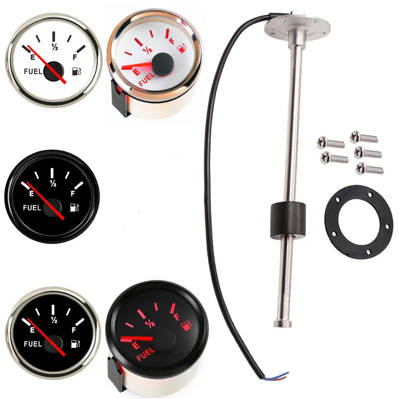 52mm Black Fuel Level Gauges 0-190ohm Input Signal with 100 150 200 250 300 350 450mm Sending Unit Liquid Sensors for Auto Boat