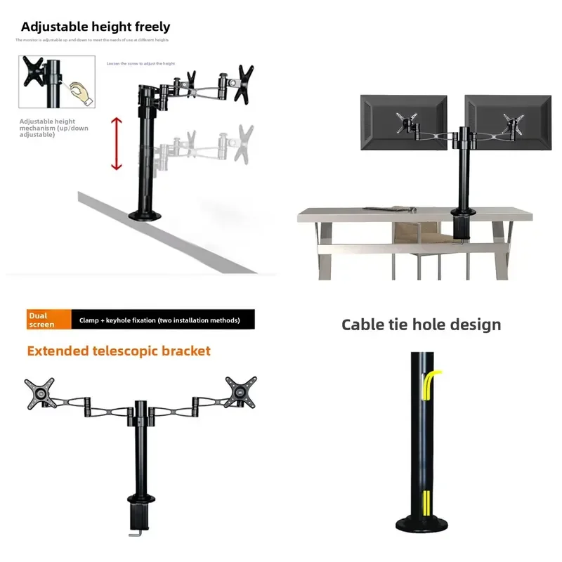 Dual Screen Multi-Screen LCD Computer Desktop Stand Adjustable Height Telescopic Rotating Universal Arm Made in China