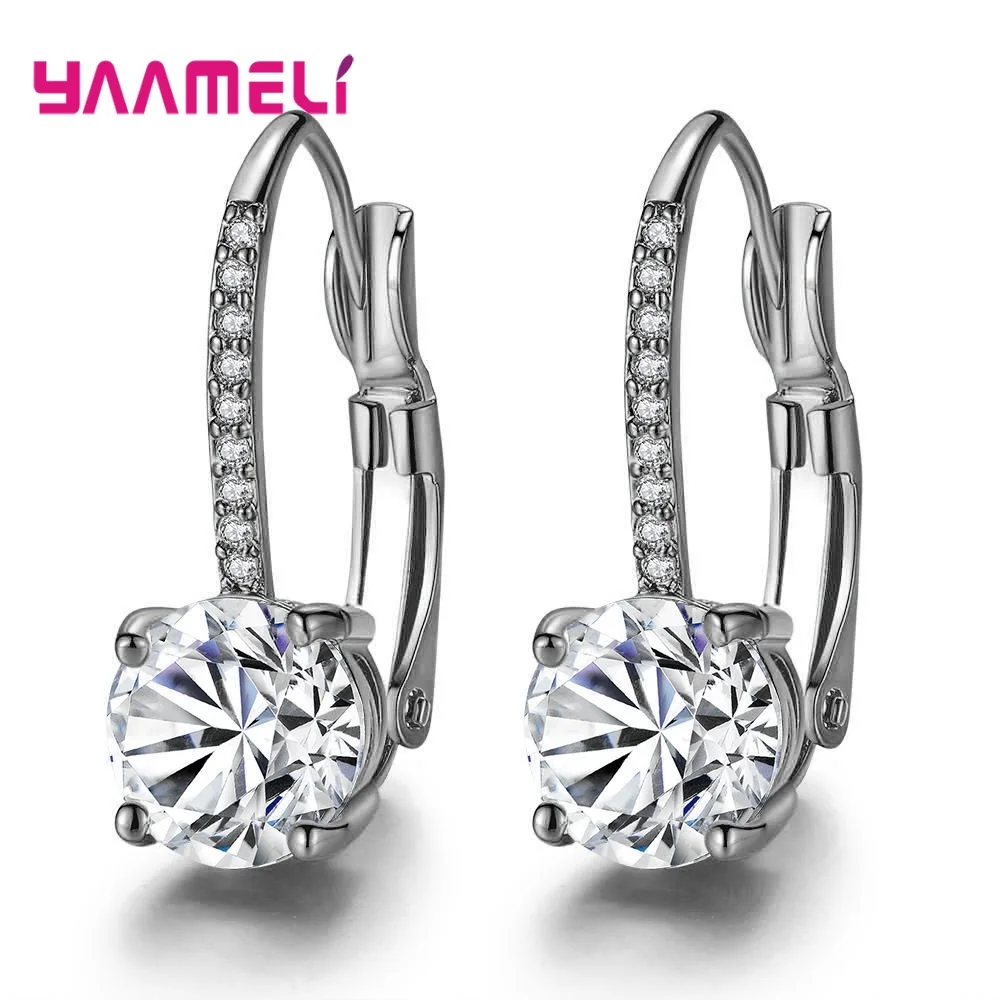 925 Sterling Silver Hoop Earrings Jewelry Rhinestone Cubic Zircon Mirco Inlay Lever Back Women Fashion Accessories