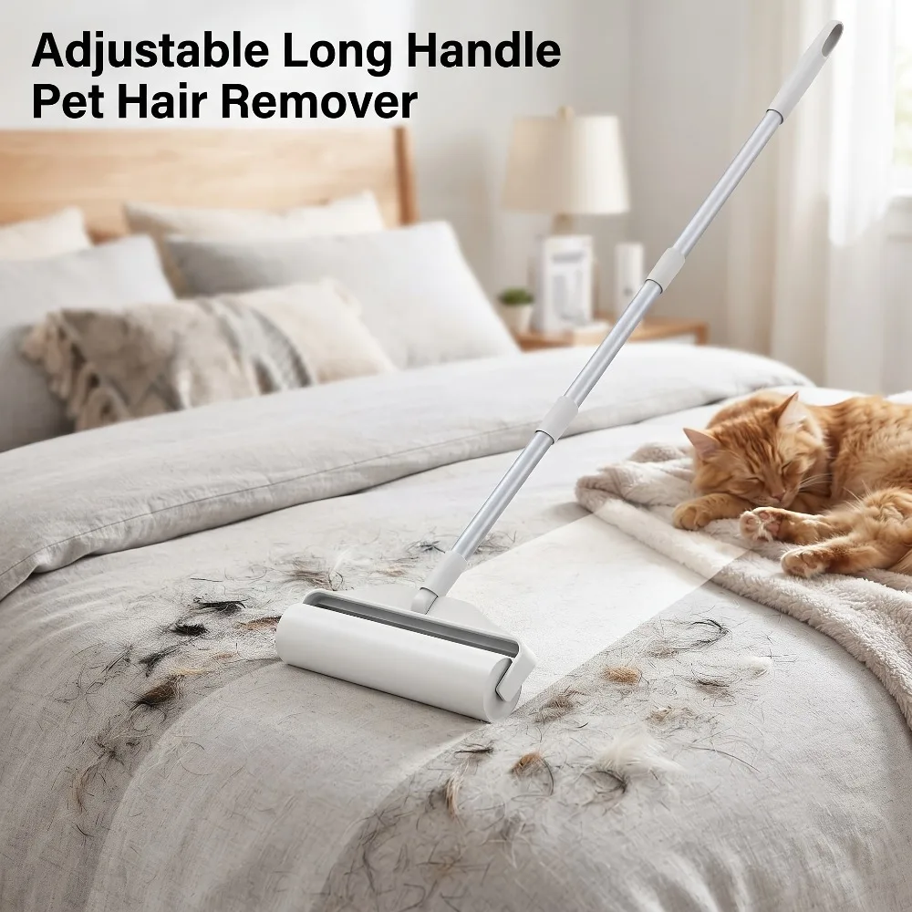 Long Handle Lint Roller Brush Pet Hair Remover Roller Retractable Dust Hair Roller Stick Tearable Clothes Bed Hair Removal Brush