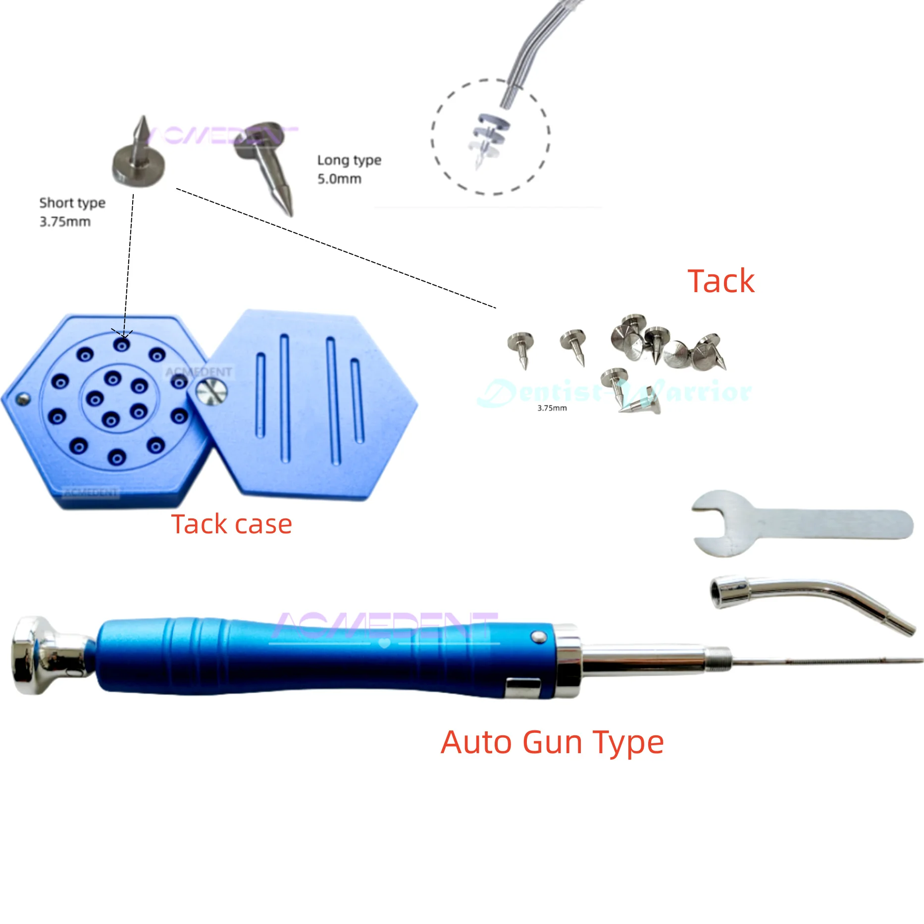 Dental GBR Bone TAC Pins Tacks Gun Membrane Guide Automatic Tacker Titanium NITI