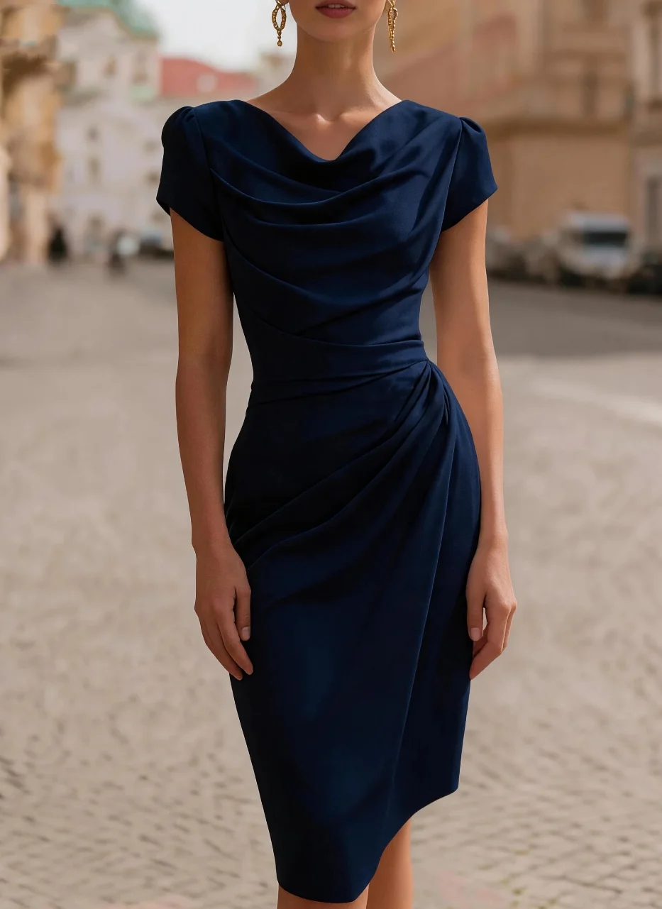 Elegantes Kurzarm-Cowl-Neck-Kl – Women Formal Party Wear Dress Bewertung und Preis