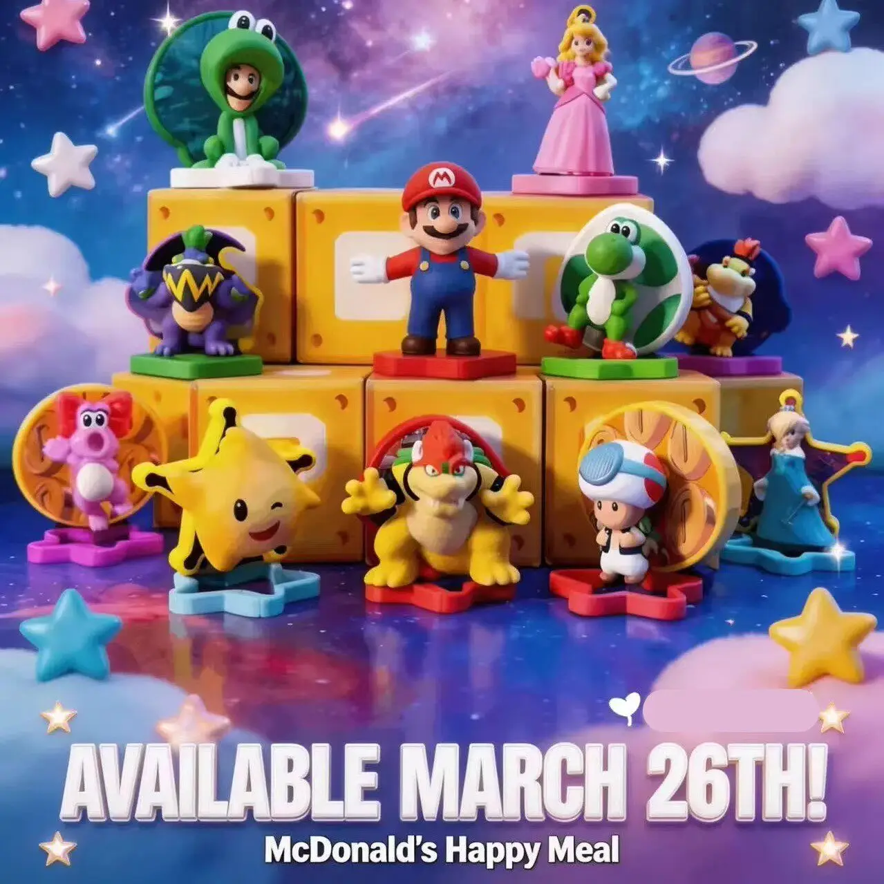 2026 McDonald's Último Estilo Happy Meal: Figura Colgante de Super Mario Bros, Estatua Coleccionable de Yoshi y Rosalina, Muñeco de Juguete, Regalo
