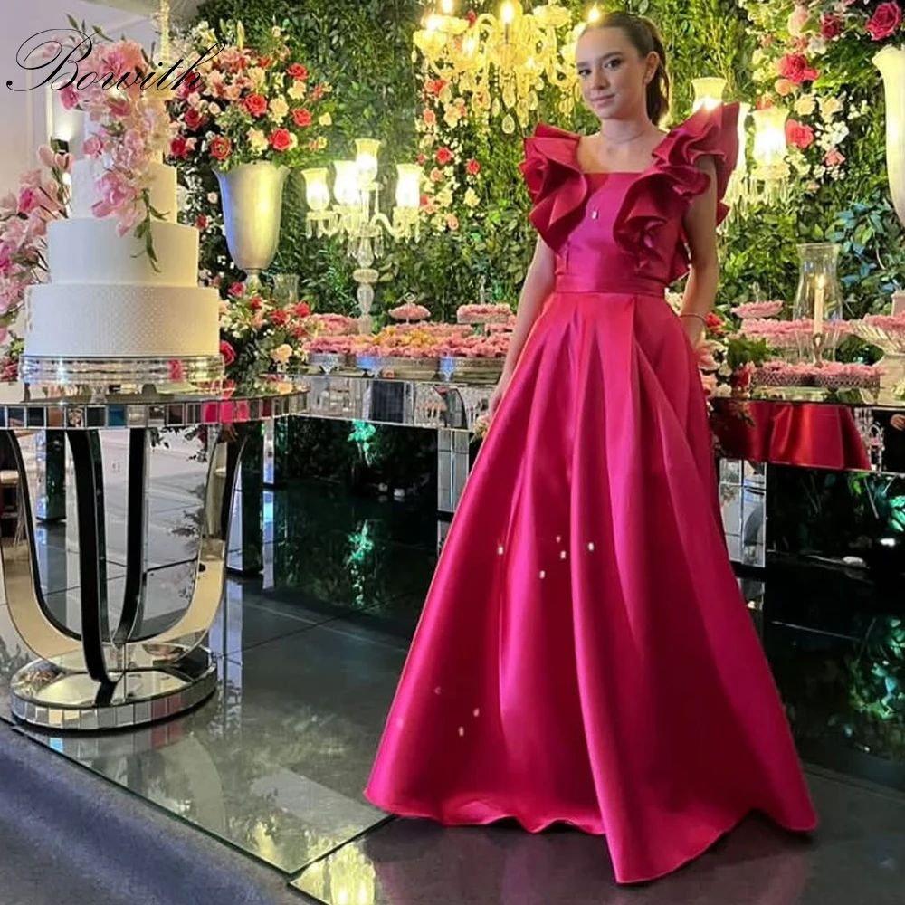 

Вечерние платья Bowith цвета фуксии с квадратным воротником и рюшами Вечерние платья по индивидуальному заказу Платье для выпускного вечера Женское элегантное платье de fiesta