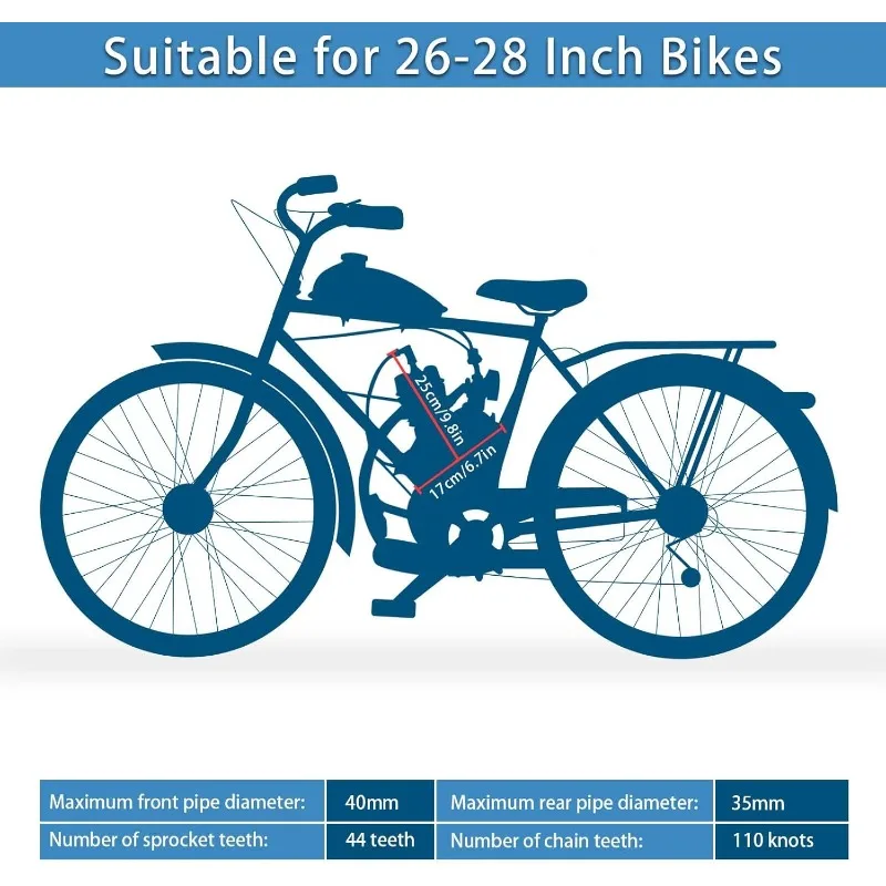 Home.Bike Motor Kit 80cc Motorized Bike Kit 2 Stroke Gas Bike Engine Conversion Kit مناسب للدراجات 26-28 بوصة (80CC أسود)