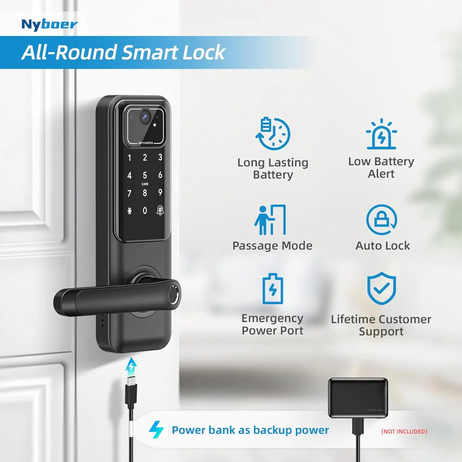 Fingerprint Door Lock with  Entry Door Lock with Handle - Electronic Digital Door