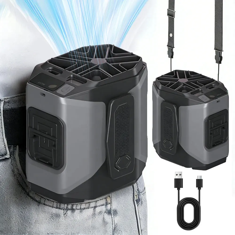 

Outdoor 6000mAh waist fan, wearable, lightweight, hands-free, 5 speeds, with mobile power supply, suitable for travel