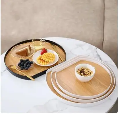 Plastic Wooden Pallet Desktop Storage Tray Fruit Tea Bread Dessert Plate Home Organize Disk Decorative Bamboo