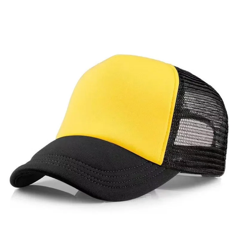 Gorra de camionero Unisex más barata de 5 paneles para adultos gorra de béisbol de red de verano hombres mujeres esponja malla ajustable sombrero para el sol visera