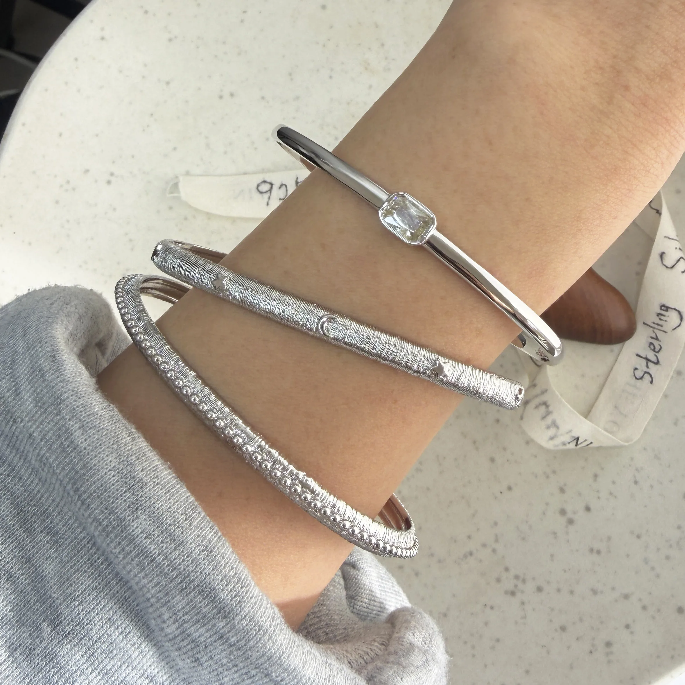 100% Solid 925 Sterling Silver Retro Bracelet for Women Geometric  Handmade Gold Zircon Simple Bracelet Birthday Gift