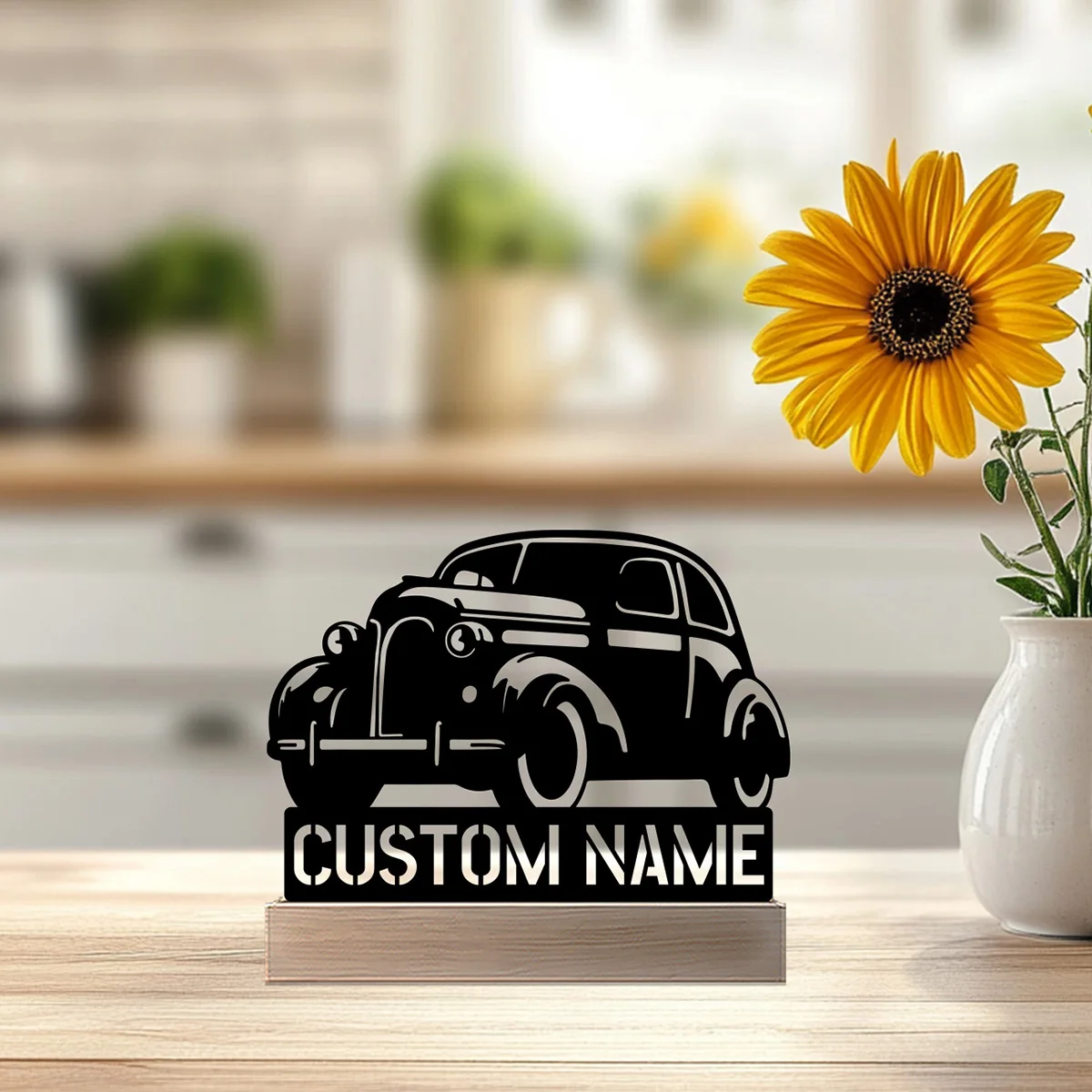 

1 pc hot sale car Customized Name Tin Statue Tin Ornament With Wood Base Tin Sculpture Art Crafts With Wood Base