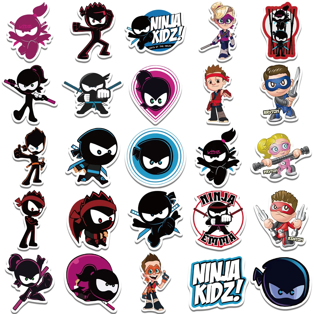 50Pcs Cute Ninja Stickers Cartoon Waterproof Decals for Laptop Guitar Bike Skateboard Luggage Phone Gift for Kids Birthday