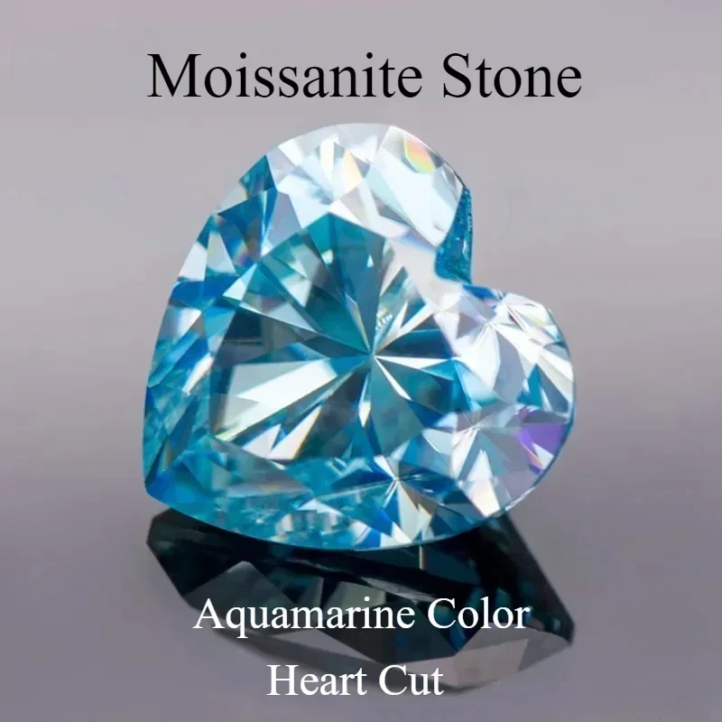 

Moissanite Stone Heart Cut Aquamarine Color Gemstone Lab Grown Advanced Diamond For Jewelry Making Material With GRA Certificate