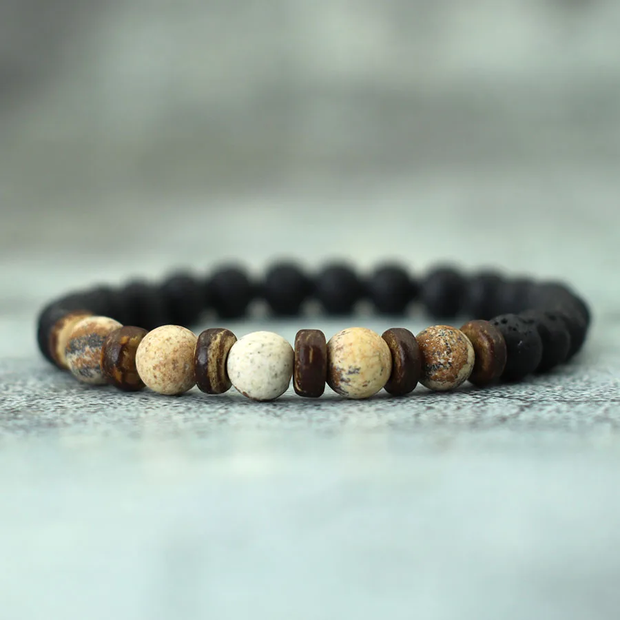 Nouveau Bracelet en bois naturel pour hommes méditation guérison Braslet roche volcanique Bracelet pierre précieuse extensible perlé Brazalete Pulsera