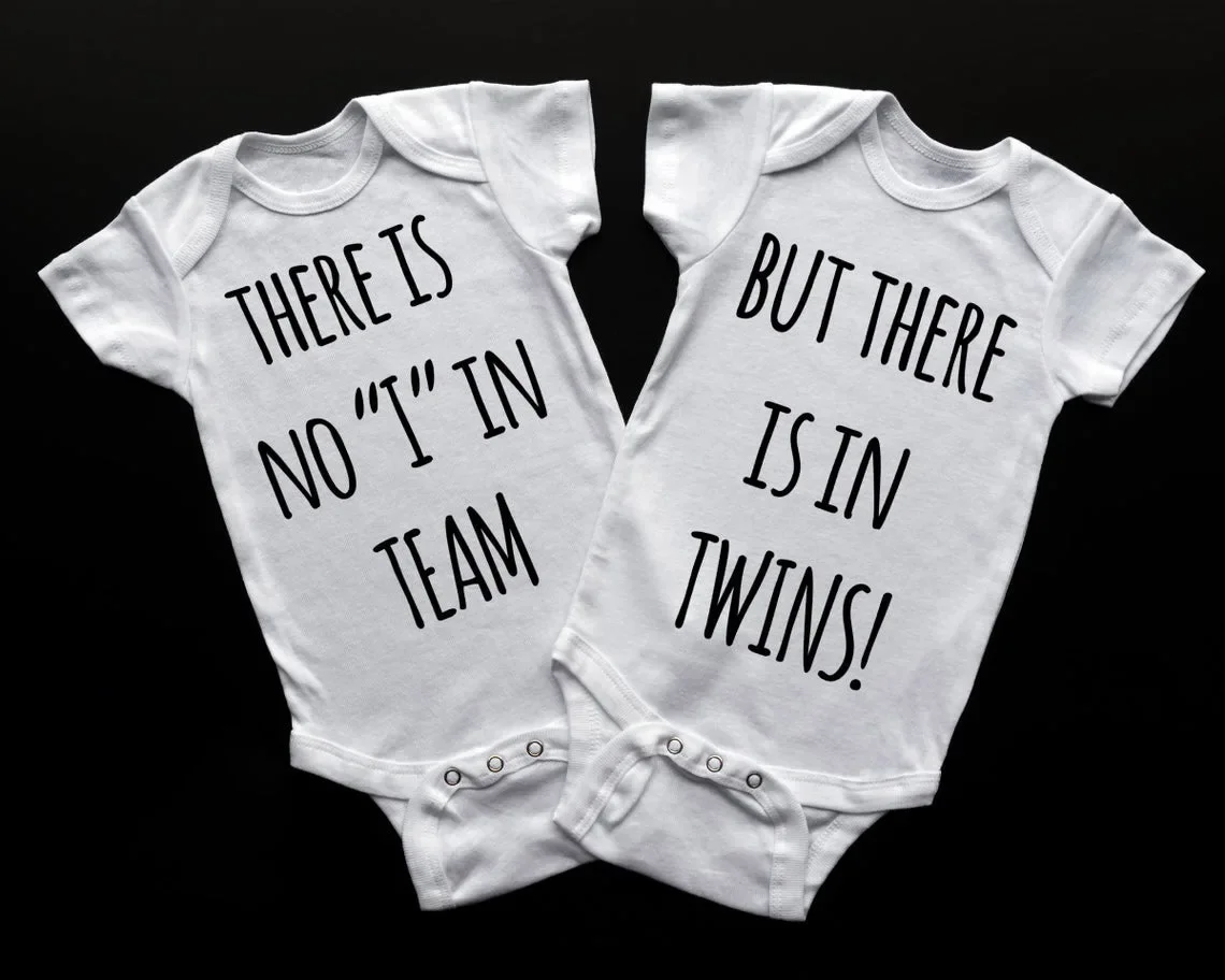 Twin Baby Funny  There Is No I In Team Baby Shower Gift Baby Shower Twin Clothes Identical Boy Girl Take Home Outfit