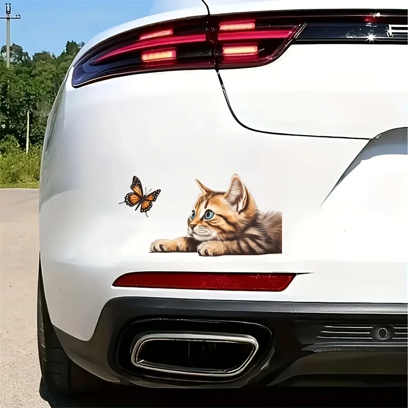 The Wonderful Interaction Between Butterflies And Kittens-Perfect for Decorating Car Windows, Laptops, And Personalized Stickers