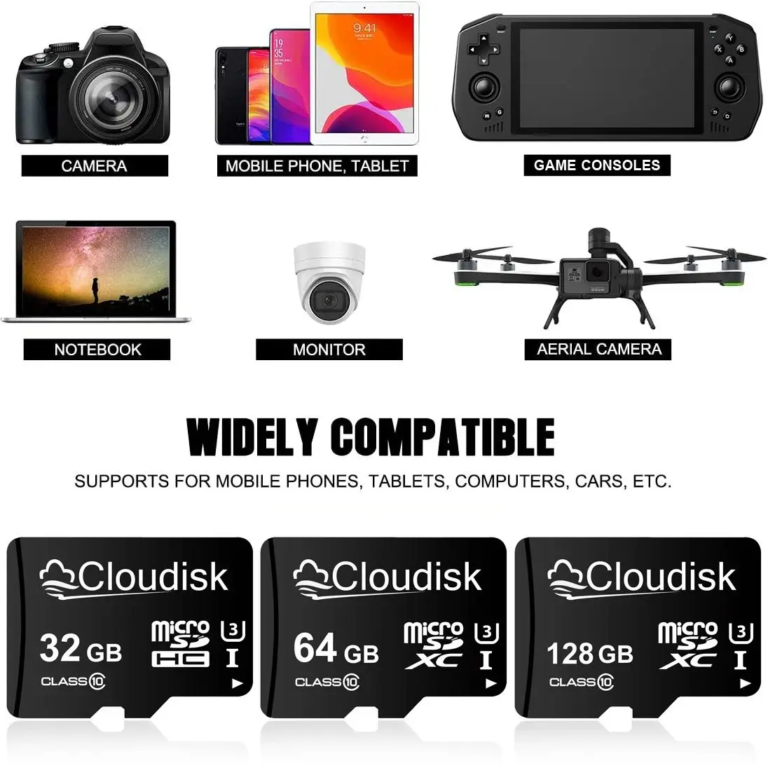 Cloudisk Memory Card 8GB 4GB 2GB 1GB Micro SD Cards 128GB 64GB 32GB SDXC U3 V30 C10 16GB For Phone Tablet Monitor Camera