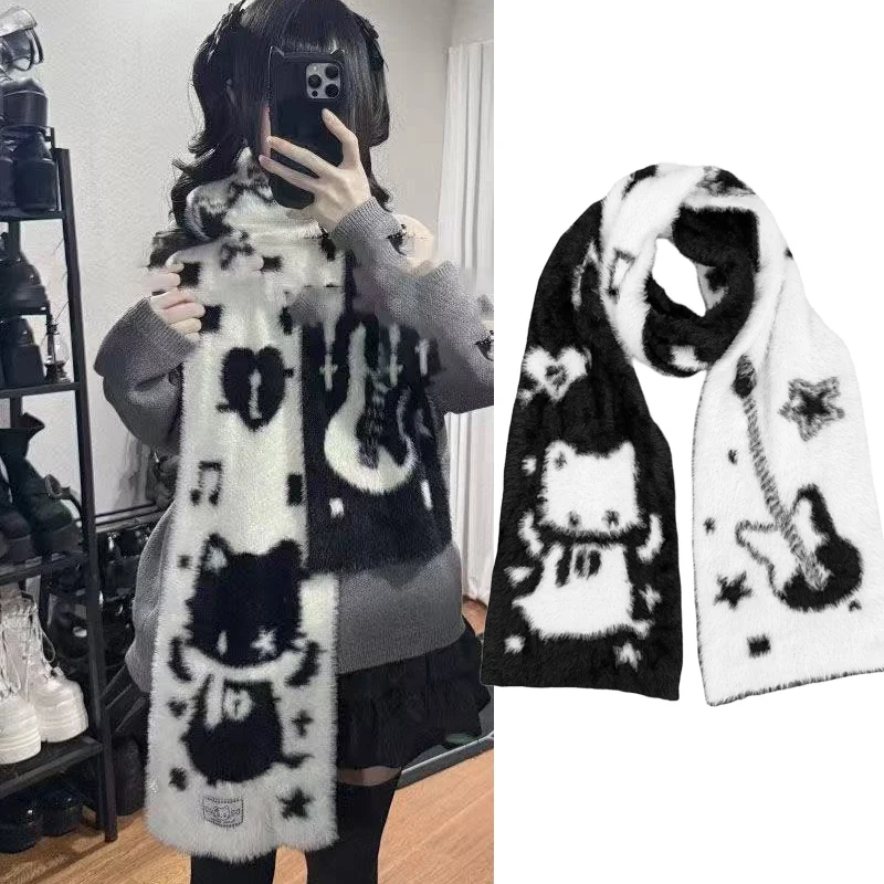 

Вязаный шарф с рисунком кота, женский стиль 2026, роскошный теплый шарф из норки, полиэфирного волокна, вязаный дизайн, зимний шарф, подарки