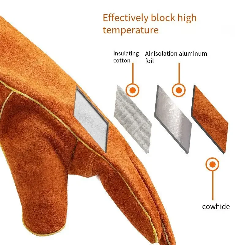 용접 소가죽 화상 방지 내마모성 고온 저항 겨울 가죽 작업 용접기 바베큐 보호 장갑, 글러브 용접 작업용