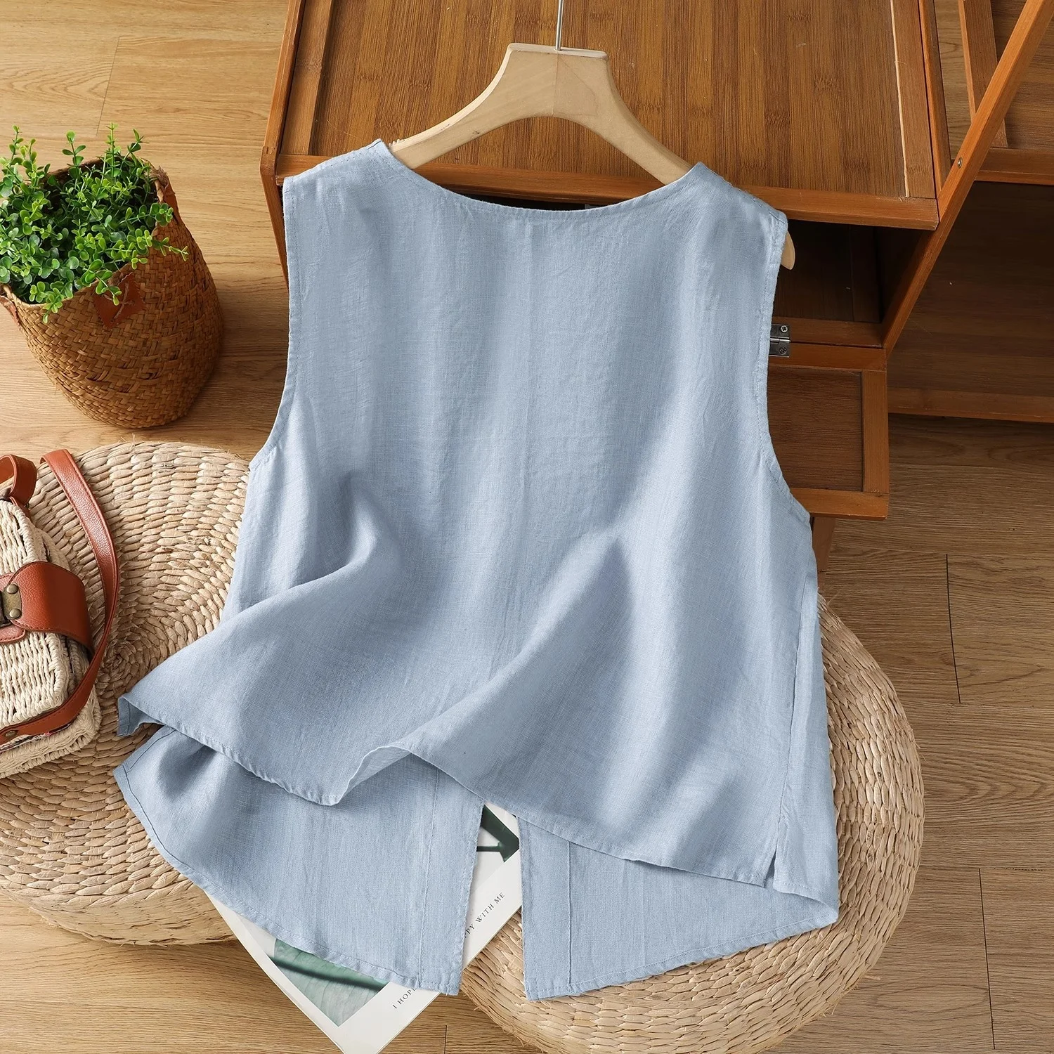الرجعية اليابانية القطن الكتان سترة المرأة الصيف فضفاض التخسيس عادية جولة Ne الكتان Svel سبليت irt الأعلى