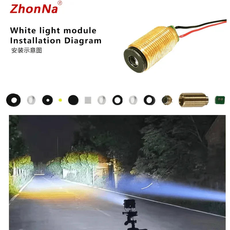 

High-Power White Laser Module for Car Light, Searchlight, Beam - Mini Copper, 12V, Blue to White, High Brightness