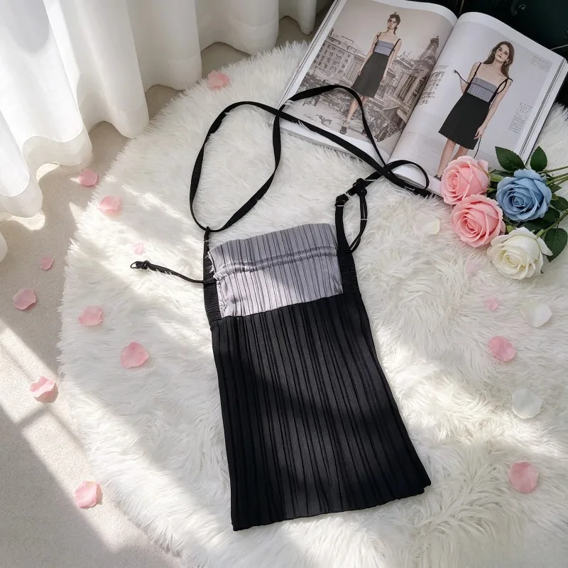Miyake Pleated 2026 Summer New Pleated Color-Block Drawstring Phone Bag Single Shoulder Lightweight Versatile Mini Bag Pleat