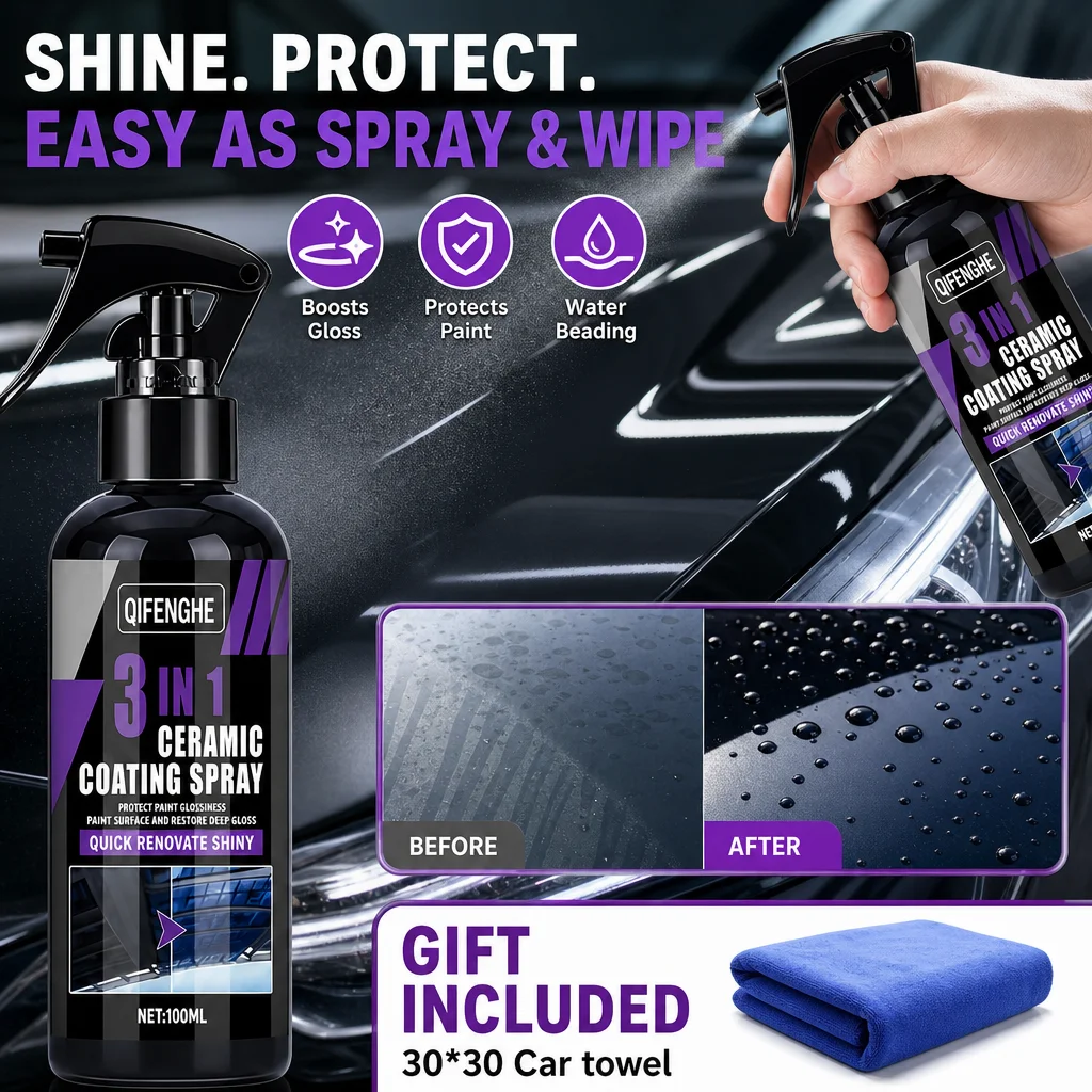 3 in 1 Ceramic Coating Spray 100ml Car Paint Protection Water Beading Gloss Shine Restorer Quick Car Auto Detailing Surface Care