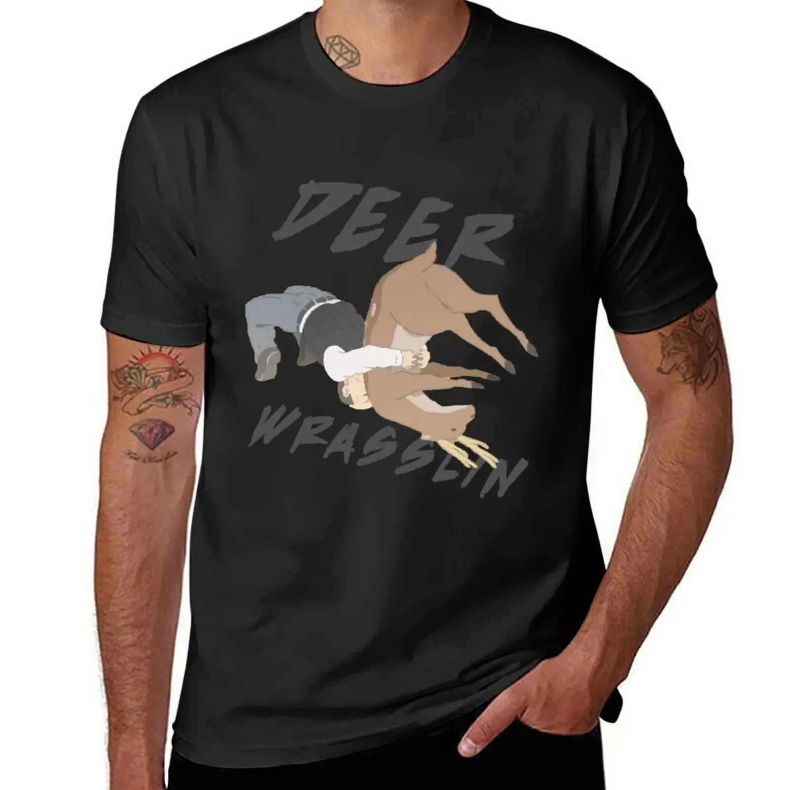 Deer Wrasslin' T-Shirt graphic t shirt vintage plus size tops mens champion t shirts