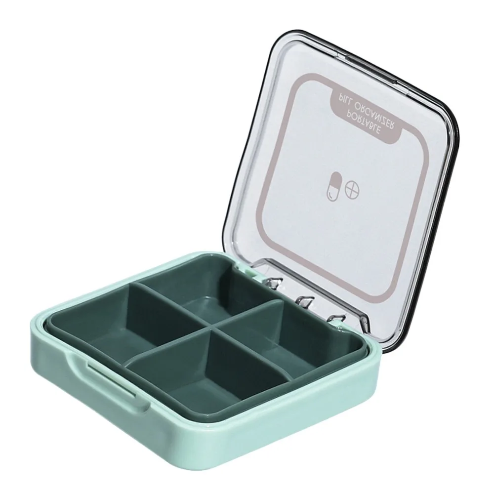 

Креативная мини-коробка для таблеток, портативный 4-сеточный органайзер для таблеток, пылезащитный контейнер для хранения таблеток с дозатором лекарств, таблетки