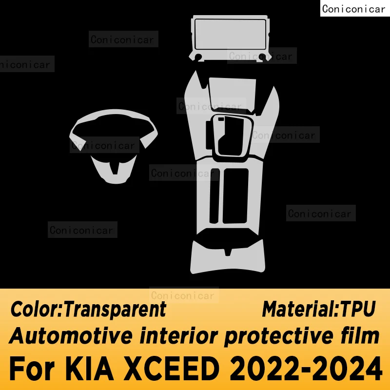 For KIA XCEED 2022-2024 Center Console Gear Panel Screen TPU Car Interior Protective Film Anti-Scratch Repair Sticker