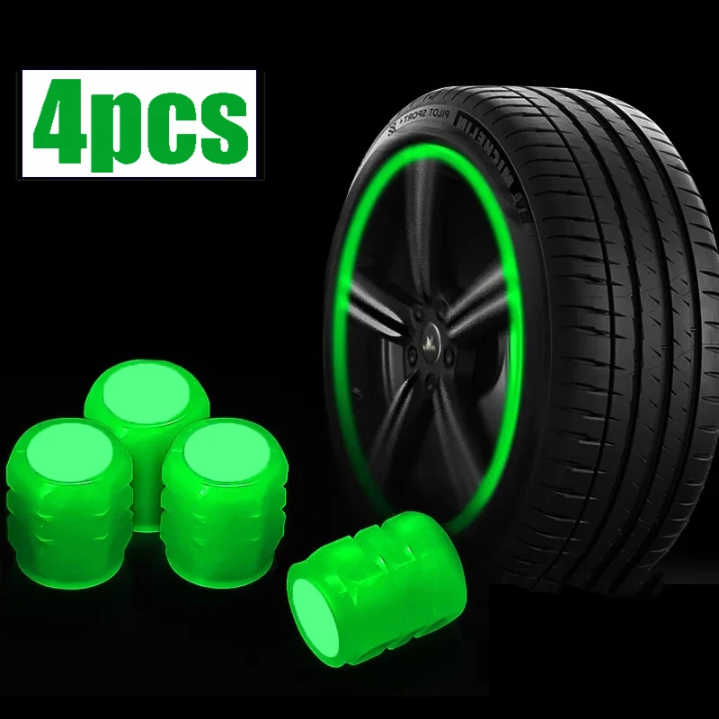 Luminous Tire Valve Caps Fluorescent Green Valve Caps Tire Decoration Car Motorcycle Bicycle Wheel Hub Glowing Valve Covers