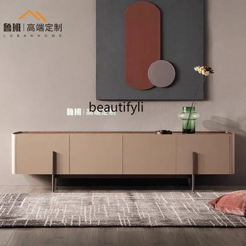 B178 Italian light luxury solid wood TV cabinet saddle leather living room floor cabinet designer creative furniture2936